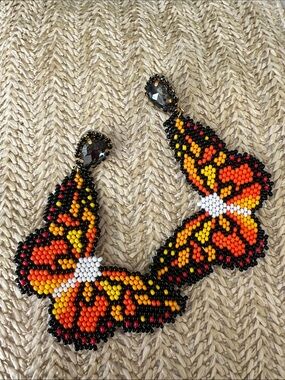 Beaded Butterfly Statement Earrings in Orange, Yellow & Black made in Mexico